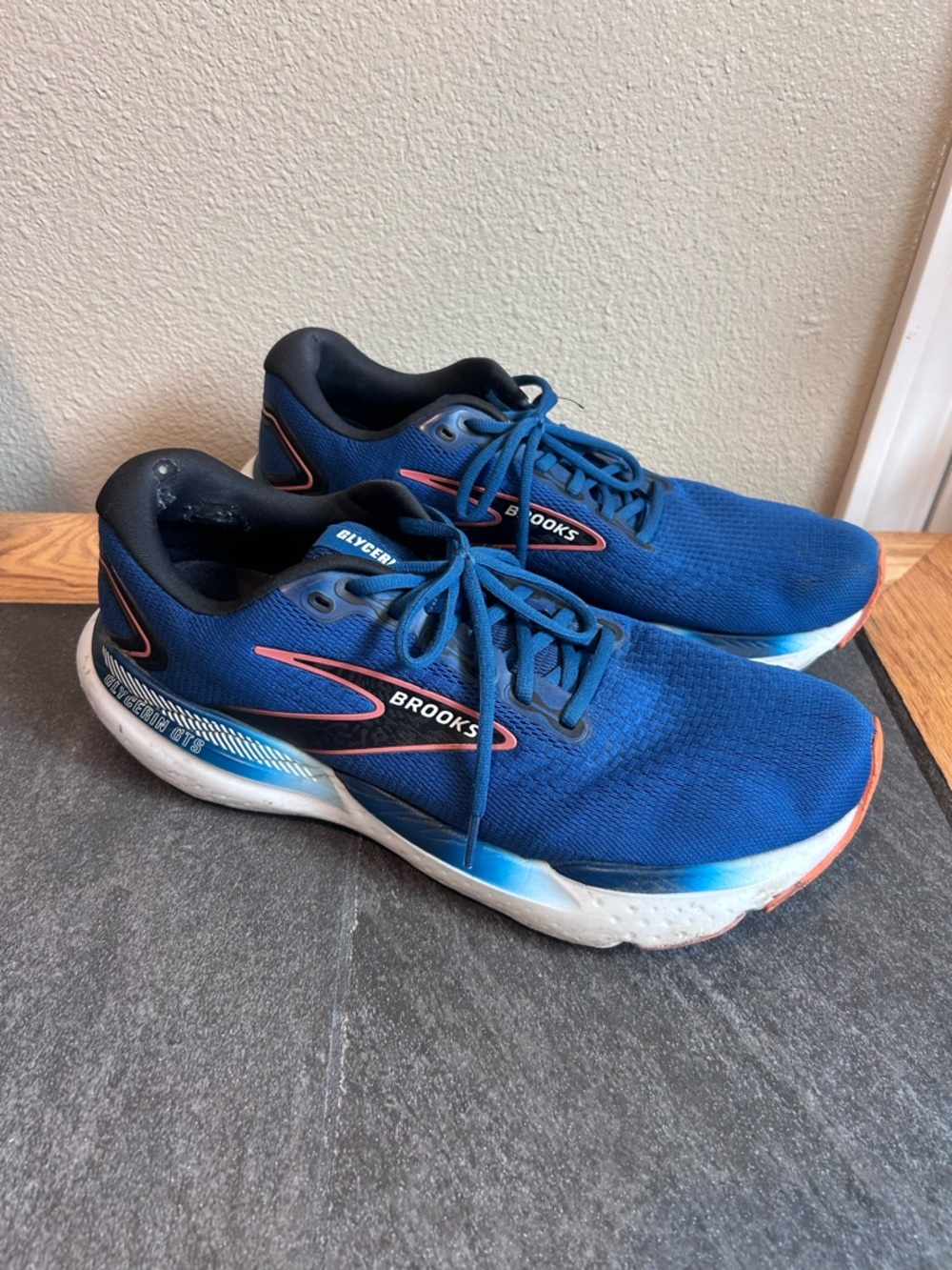 Brooks Blue Running Shoes with Coral Accents